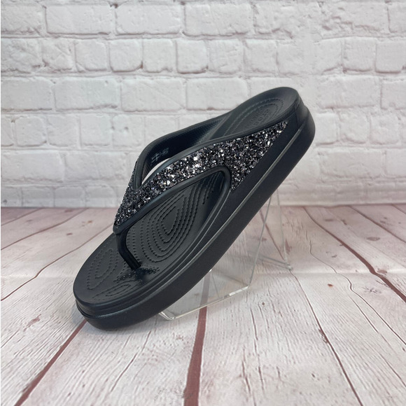 Crocs Sloane Glitter Black Wedge Thong Flip Flops Sandals Women’s Size 10 - Picture 4 of 10